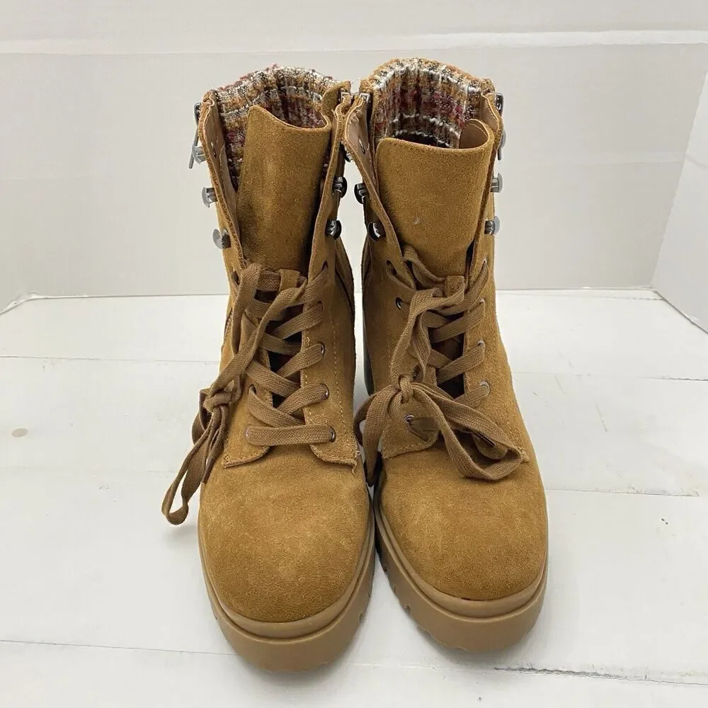 Steve Madden Jaydin-F Brown Suede Platform Boots Women's size 9.5M side zipper